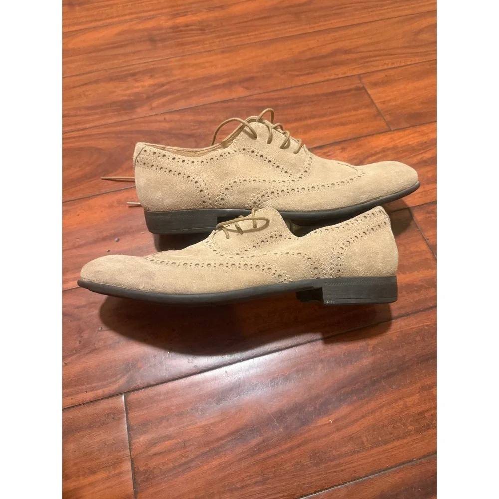 John Varvatos USA Mens Suede Wingtip Oxford Shoes Sand Tan Brogue F2009P1 10.5M